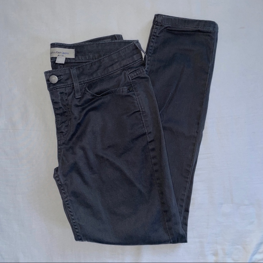 Calvin Klein, low rise, dark grey faux suede jeans, size 4